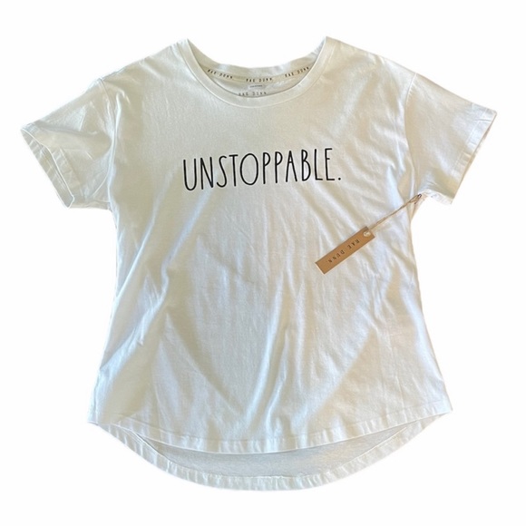 NWT Rae Dunn cotton blend white shortsleeved graphic T-shirt size medium - Picture 5 of 8